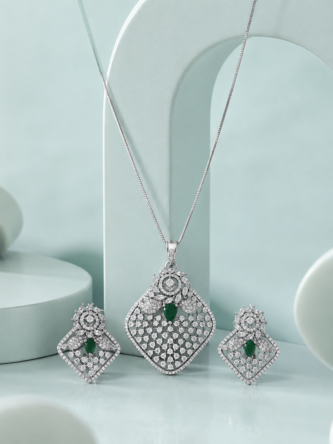 Emerald Cascade Pendant Set