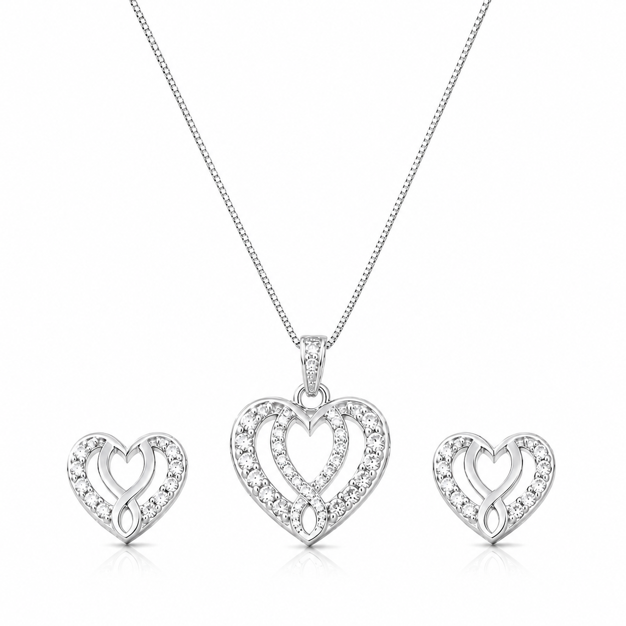 Studded Heart Pendant Set