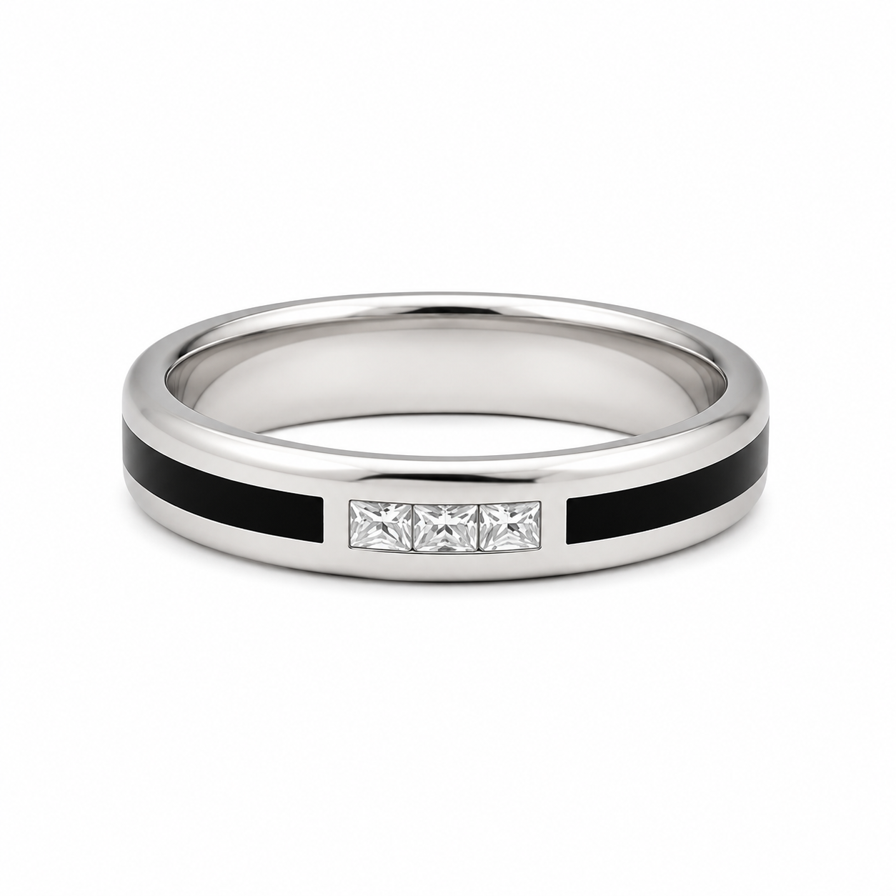 Studded Black Silver Ring Band