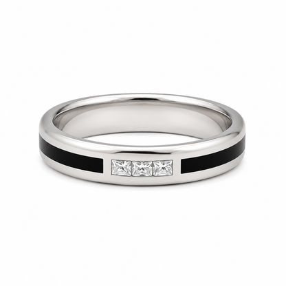 Studded Black Silver Ring Band