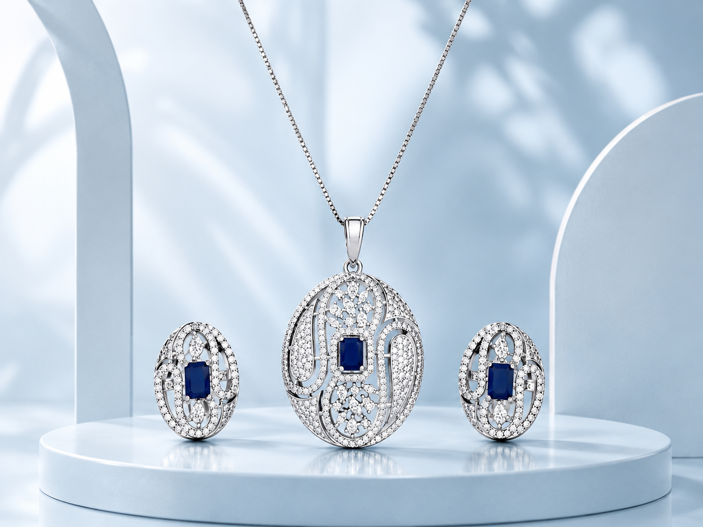 Blue Studded Pendant Set