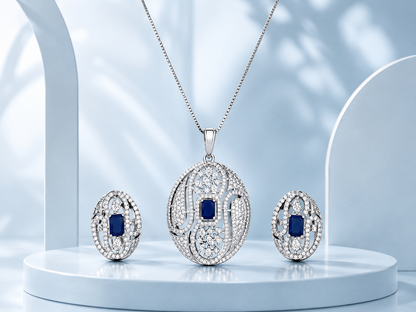 Blue Studded Pendant Set