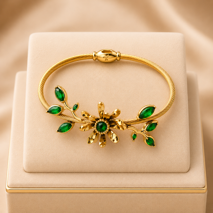 Emerald Flower Bangle Bracelet