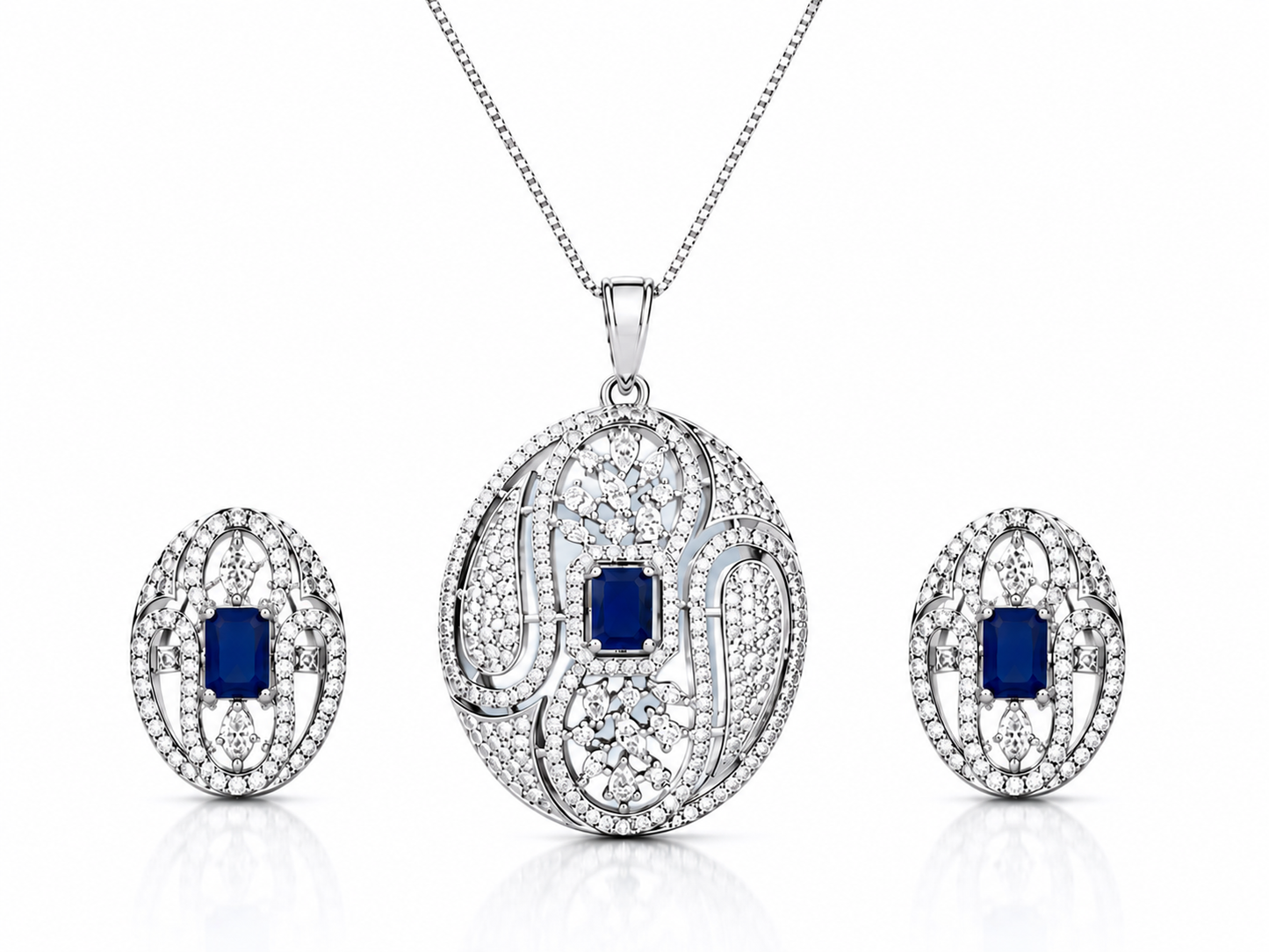 Blue Studded Pendant Set