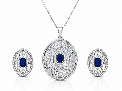 Blue Studded Pendant Set