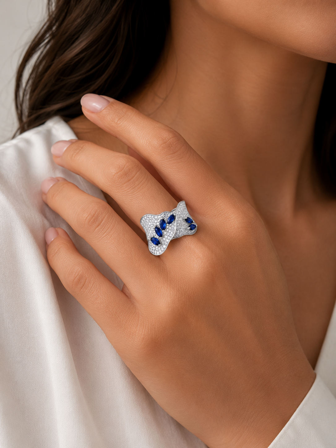Blue Studded Band Ring