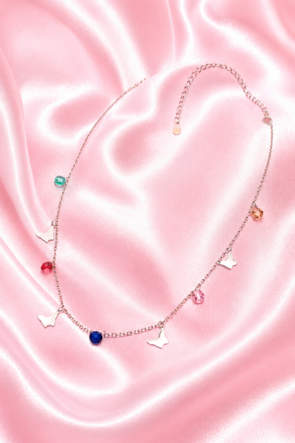 Butterfly Multicolor Gemstone Minimal Necklace