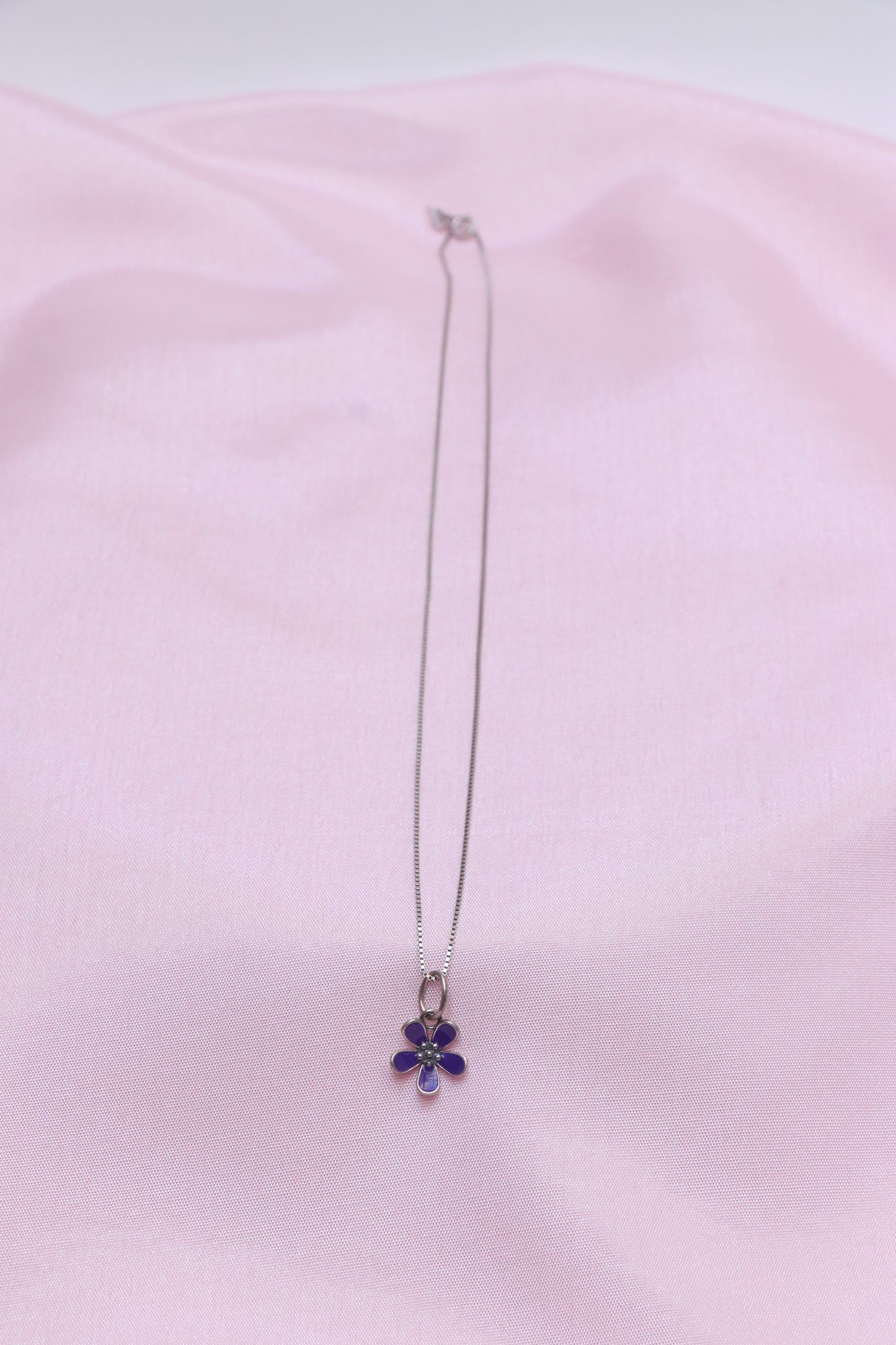 Purple Flower Silver Minimal Pendant