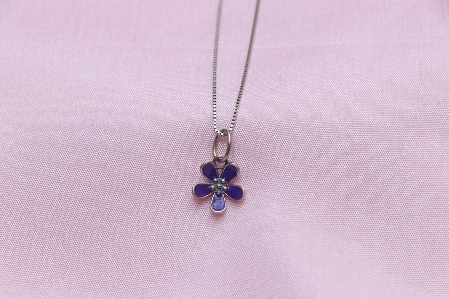 Purple Flower Silver Minimal Pendant