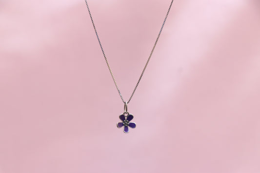 Purple Flower Silver Minimal Pendant