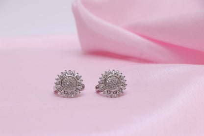 Flower Studded Silver Pendant Set