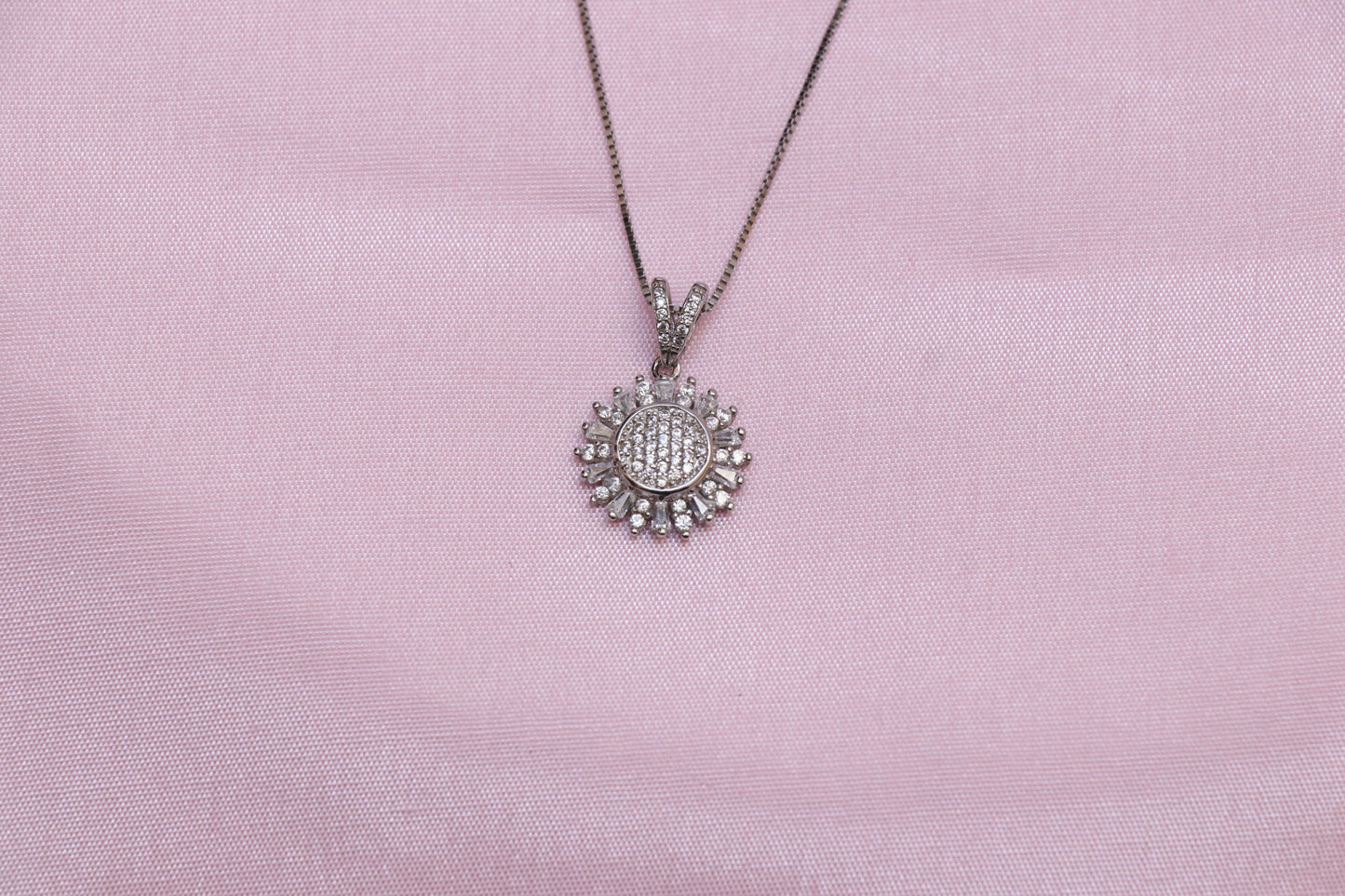 Flower Studded Silver Pendant Set