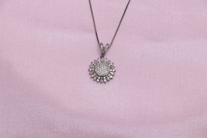 Flower Studded Silver Pendant Set