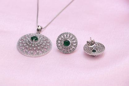 SIlver Studded Emerald Pendant Set