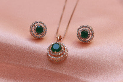 Rose Gold Emerald Pendant Set