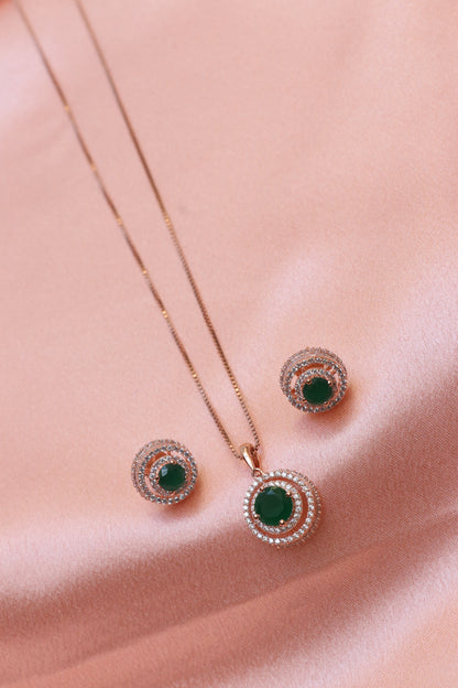 Rose Gold Emerald Pendant Set