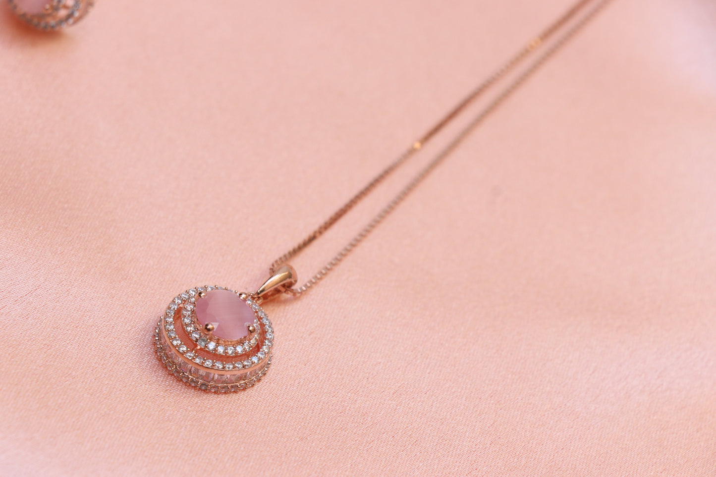 Rose Gold Pink Stone Pendant Set