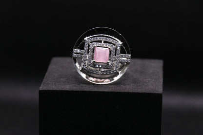 Pink Stone Silver Cocktail Ring