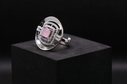 Pink Stone Silver Cocktail Ring