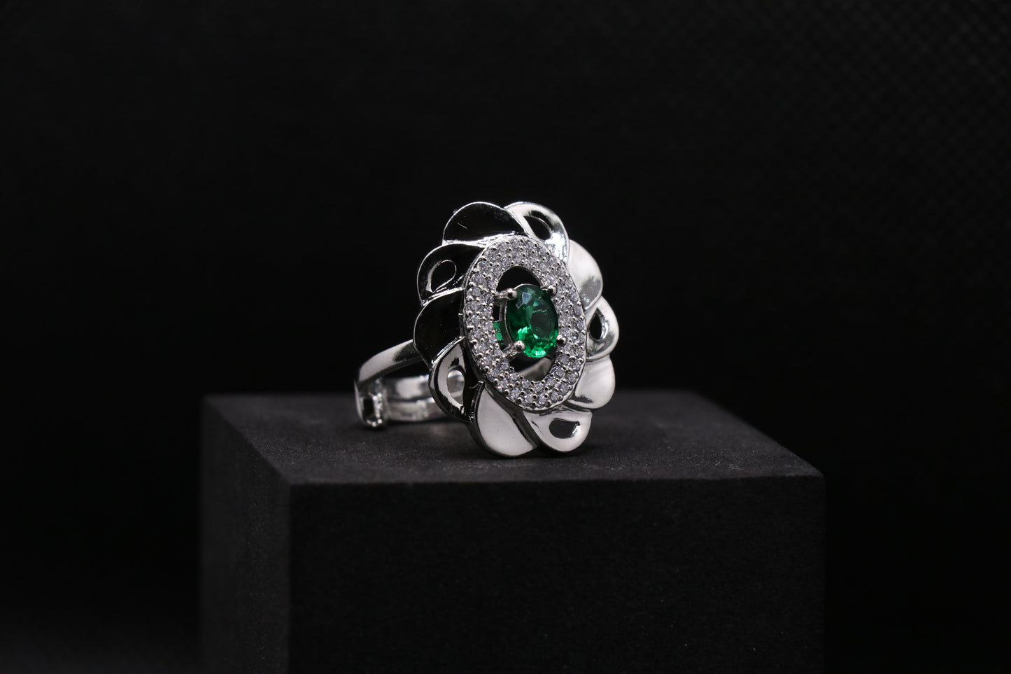 Emerald Silver Cocktail Ring