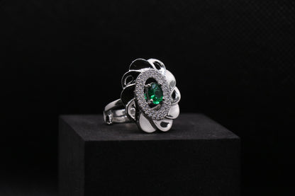 Emerald Silver Cocktail Ring