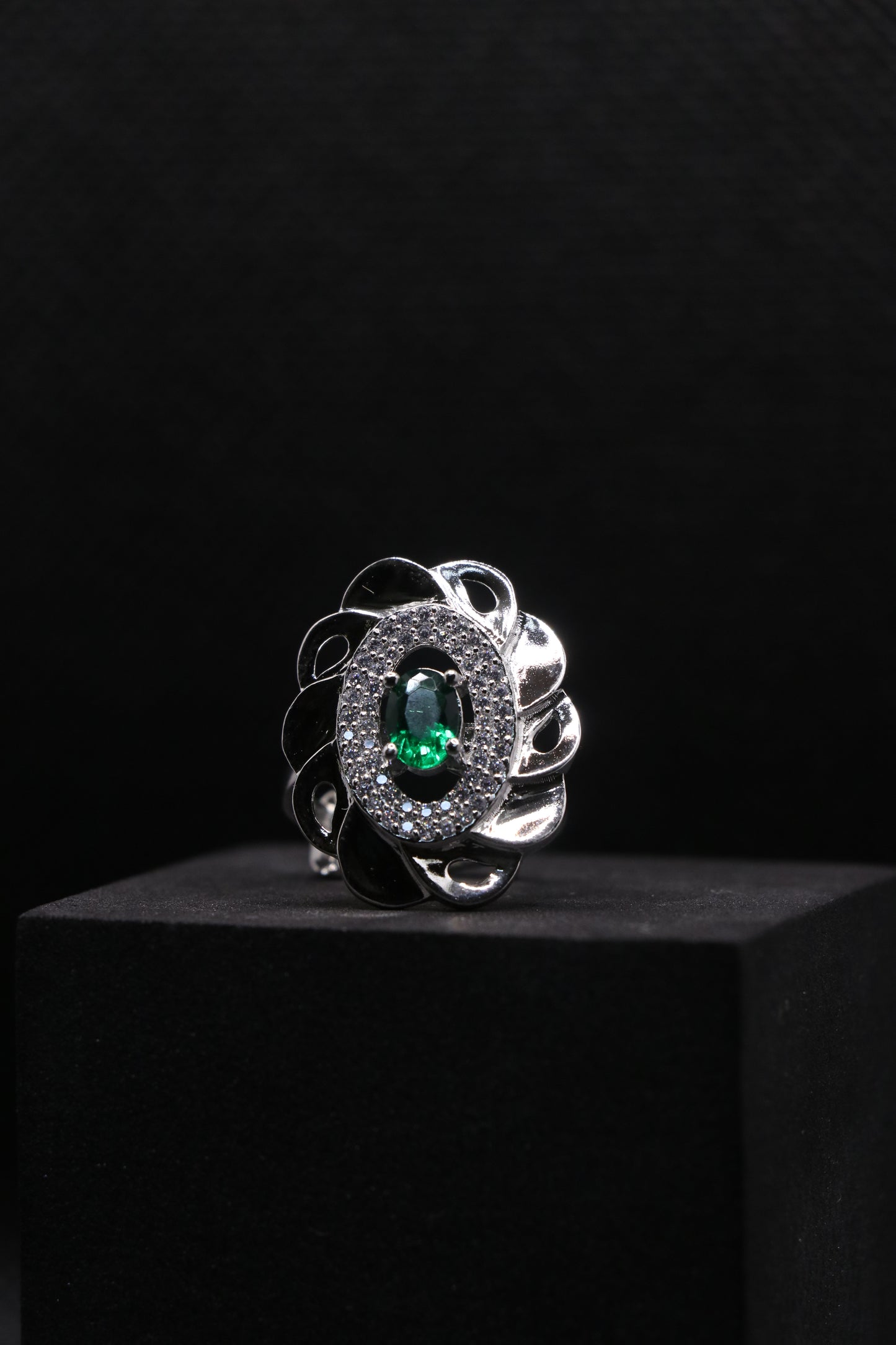 Emerald Silver Cocktail Ring