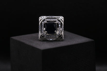 Black Gemstone Silver Cocktail Ring