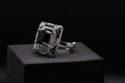 Black Gemstone Silver Cocktail Ring