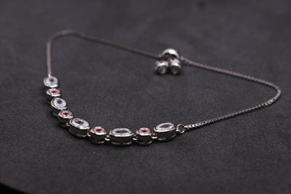 Pink and White Zircon  Silver Chain Bracelet