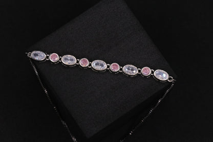 Pink and White Zircon  Silver Chain Bracelet