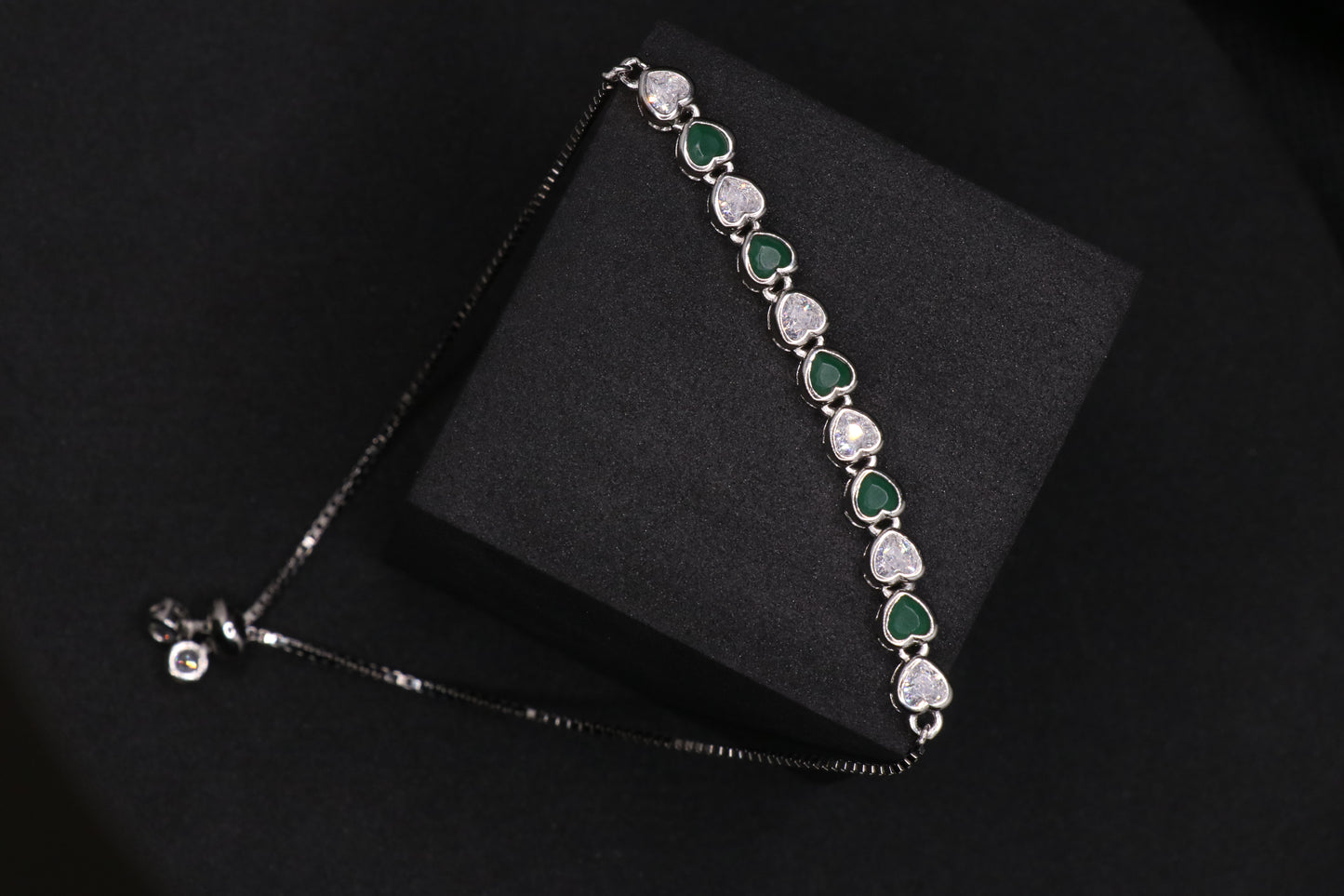 White with Emerald  Silver Chain Bracelet