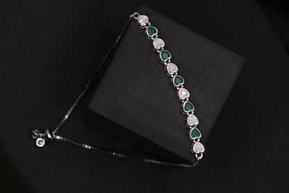 White with Emerald  Silver Chain Bracelet