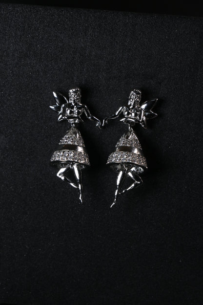 Angel Diamond Studded Silver Minimal Drop Earring