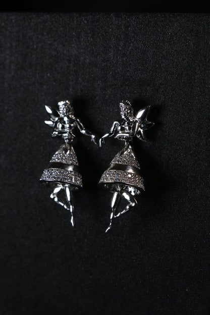 Angel Diamond Studded Silver Minimal Drop Earring