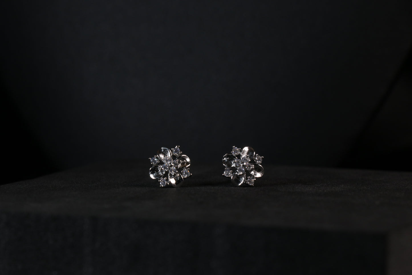 Diamond Studded Silver Cluster Earrings