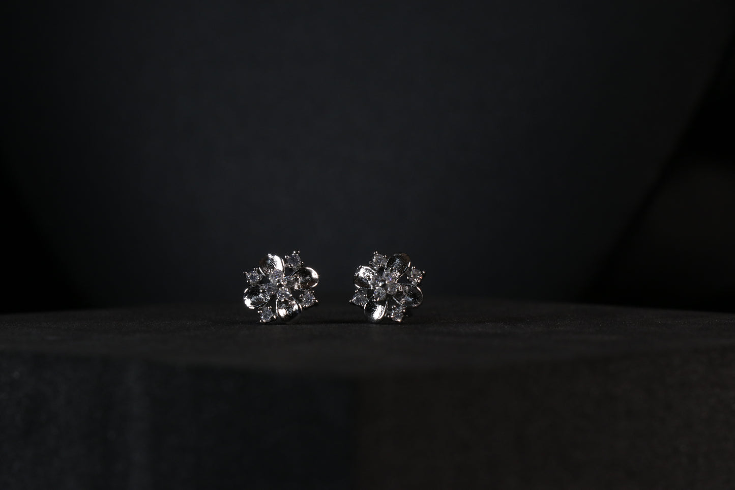 Diamond Studded Silver Cluster Earrings