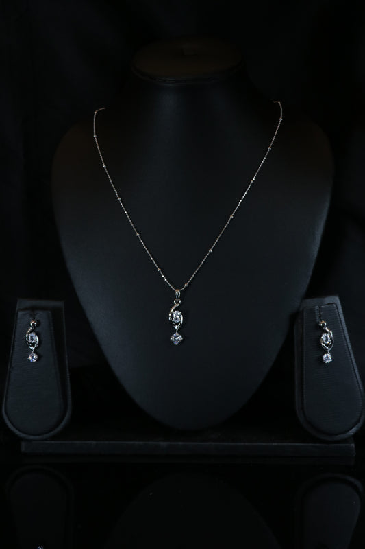 Two Solitaire Silver Pendant Set