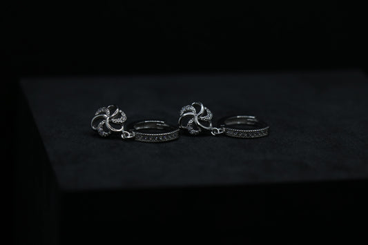 Flower Silver Hoop Earrings