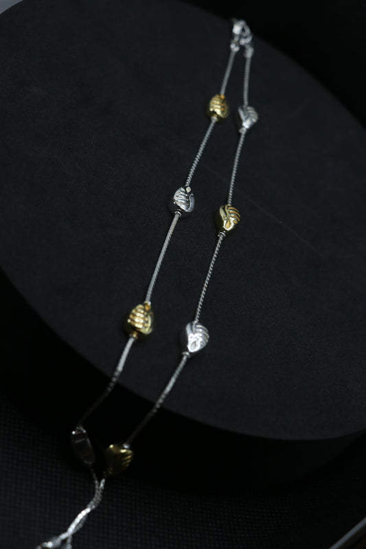 Silver-Golden Leaves Anklet