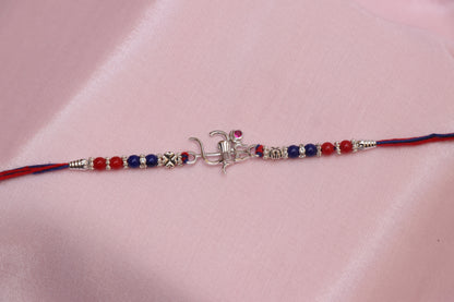 Om Trishul Red Stone Silver Rakhi