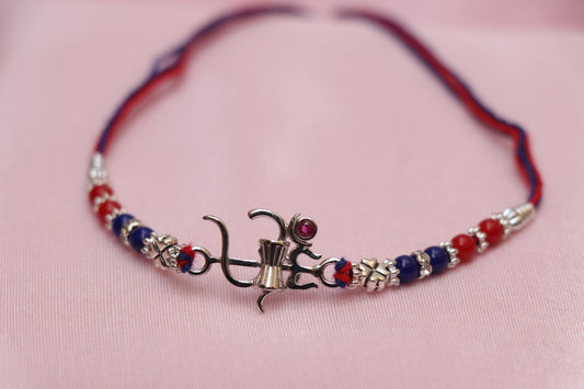 Om Trishul Red Stone Silver Rakhi