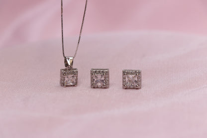 Silver Li'l Square Solitaire Minimal Pendant Set