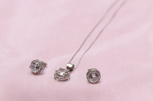 Silver Li'l Round Solitaire Minimal Pendant Set