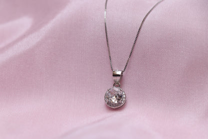 Silver Li'l Round Solitaire Minimal Pendant Set