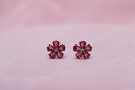 Red Cluster Silver Earrings