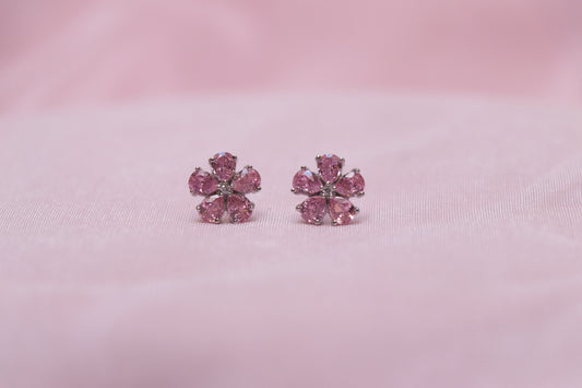 Pink Cluster Silver Earrings