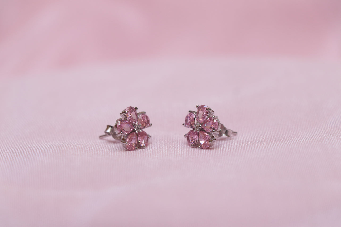 Pink Cluster Silver Earrings