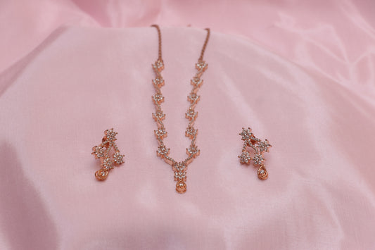 Rose Gold Diamond Necklace set with Earring