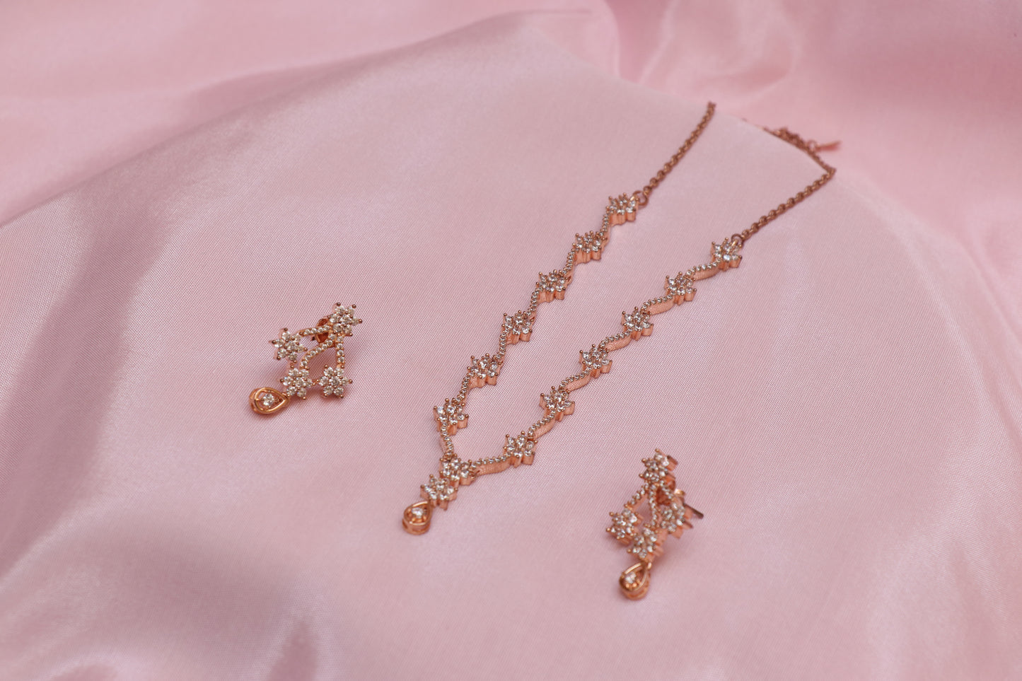 Rose Gold Diamond Necklace set with Earring