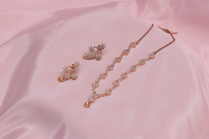 Rose Gold Diamond Necklace set with Earring